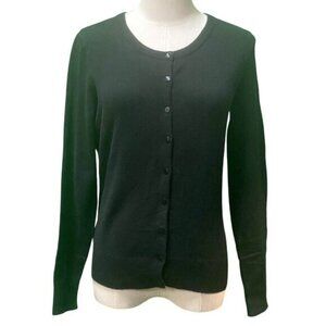 Talbots Long Sleeve Obsidian Black Pima Cotton Cardigan Sweater Size Petite